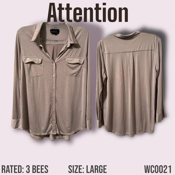Women's Long Sleeved Brown Glittery Button Up Dress Shirt*Size Large* - Picture 1 of 3